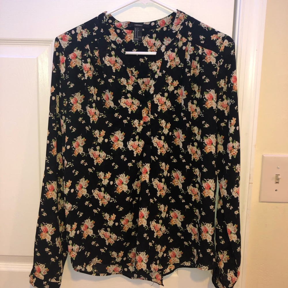 forever21 black floral blouse